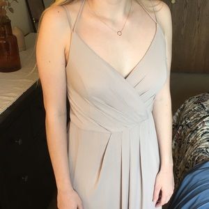 Tan Long Spaghetti Strap Dress